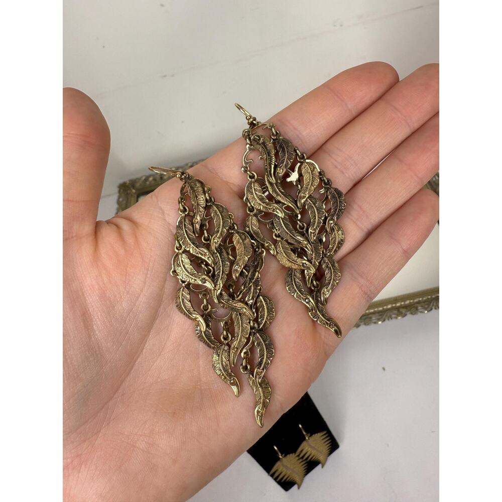 Set Of Three Boho Vintage Leaf Dangle Drop Earrin… - image 6